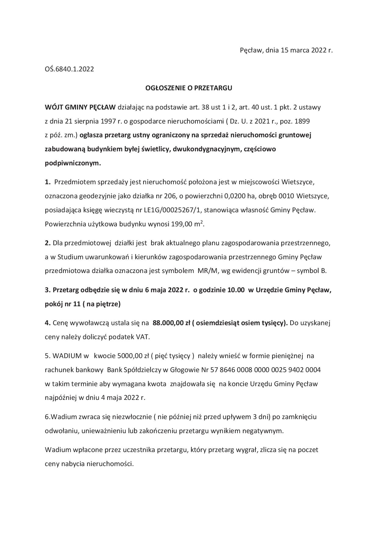 Ogłoszenie o przetargu 