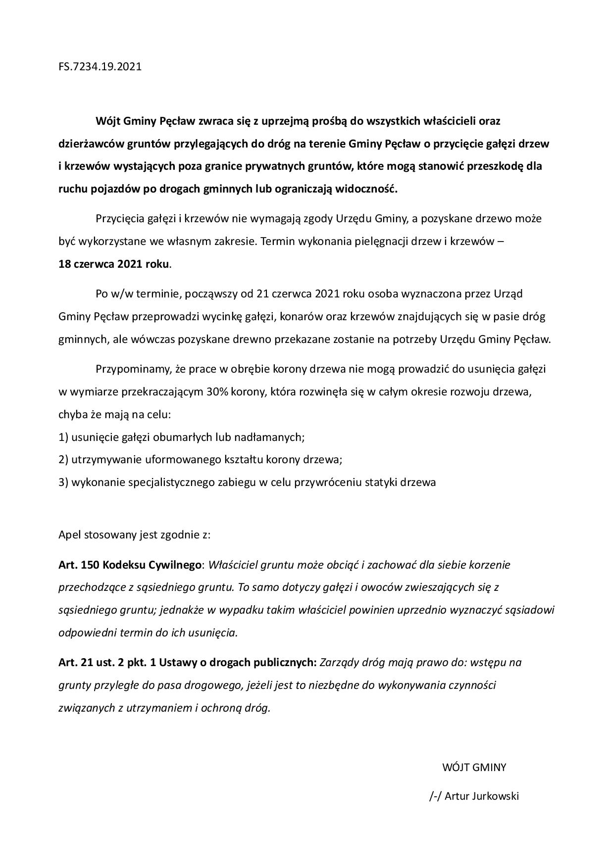 Apel Wójt Gminy Pęcław 