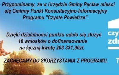 Zdjęcie do Punkt konsultacyjno-informacyjny Programu &quot;Czyste Powietrze&quot; w Urzędzie Gminy Pęcław