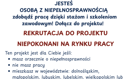 Zdjęcie do Rekrutacja do projektu &bdquo;NiepokONani na rynku pracy&rdquo;